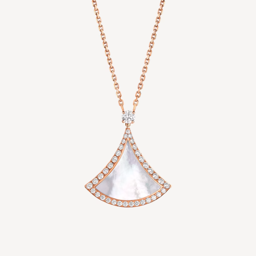 [Joyas Regalia] COLLAR DREAM MOP DE ORO ROSA CON DIAMANTES PAVÉ