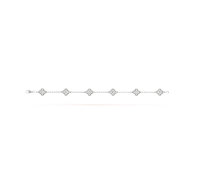 [Joyas Regalia] PULSERA DE PLATA CON DIAMANTES Y 6 MOTIVOS DE TRÉBOL