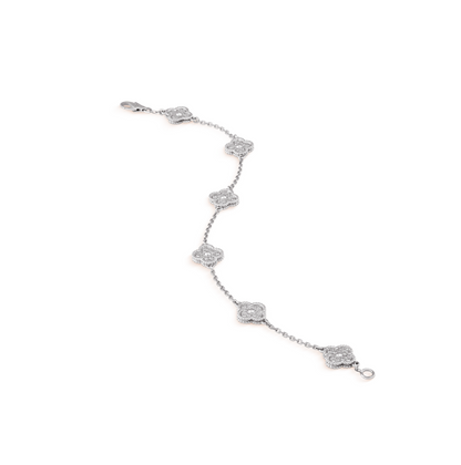 [Joyas Regalia] PULSERA DE PLATA CON DIAMANTES Y 6 MOTIVOS DE TRÉBOL