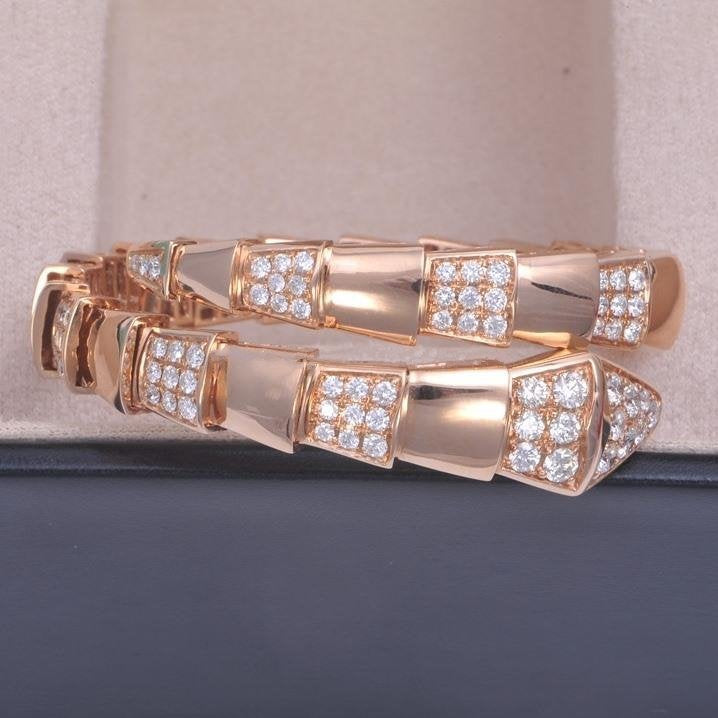 [Joyas Regalia]Pulsera ancha Serpenti en oro rosa y diamantes