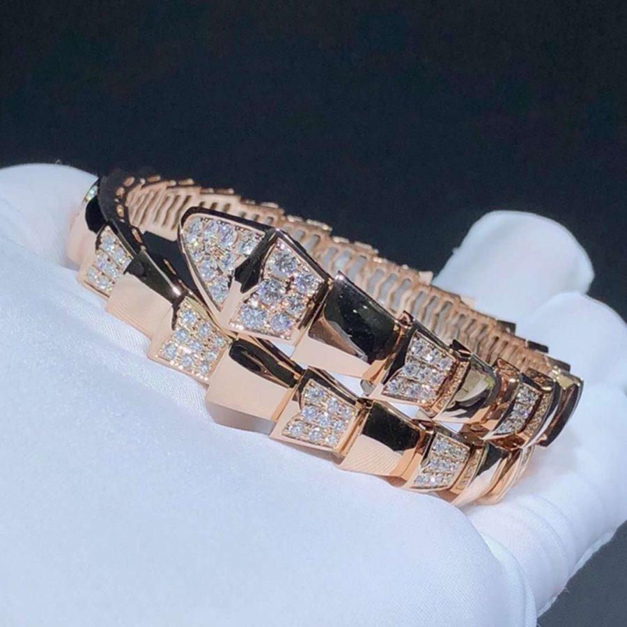 [Joyas Regalia]Pulsera ancha Serpenti en oro rosa y diamantes