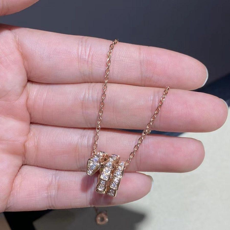 [Joyas Regalia]COLLAR SERPENTI DE ORO ROSA CON DOBLE ANILLO Y DIAMANTE
