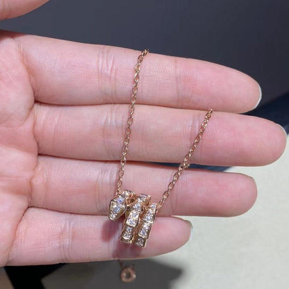 [Joyas Regalia]COLLAR SERPENTI DE ORO ROSA CON DOBLE ANILLO Y DIAMANTE
