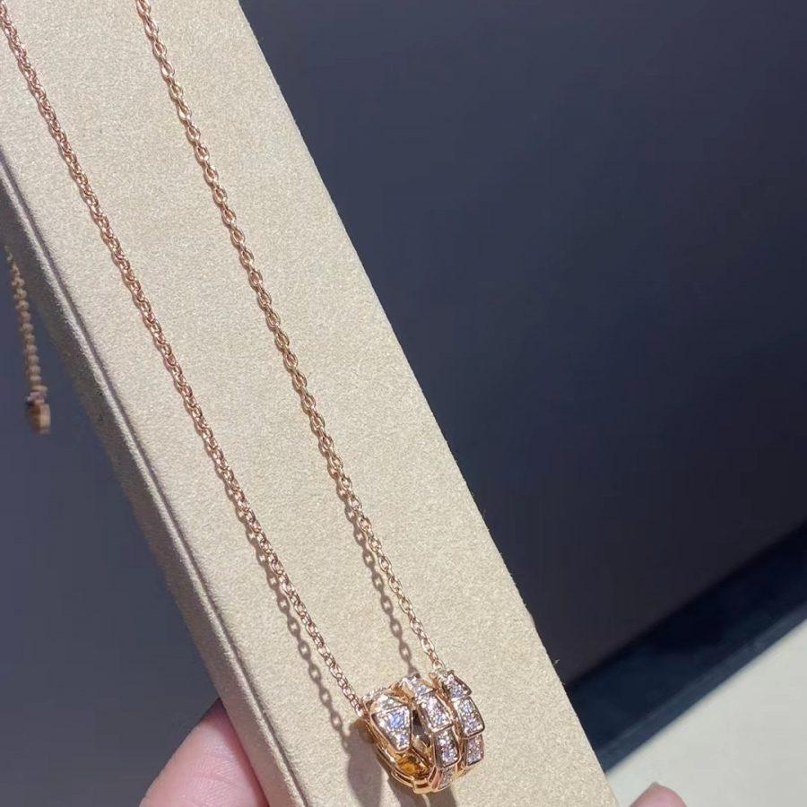 [Joyas Regalia]COLLAR SERPENTI DE ORO ROSA CON DOBLE ANILLO Y DIAMANTE