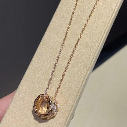 [Joyas Regalia]COLLAR SERPENTI DE ORO ROSA CON DOBLE ANILLO Y DIAMANTE