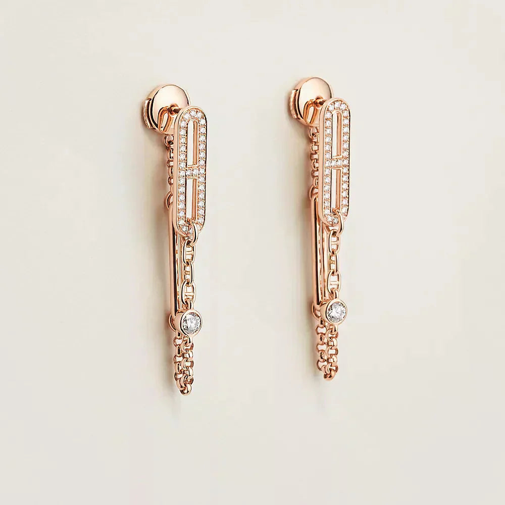 [Bijoux Regalia] BOUCLES D'OREILLES PENDANTES DIAMANT CHAINE CHAOS