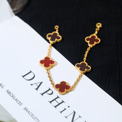 [Regalia jewelry]CLOVER 5 MOTIFS RED AGATE  BRACELET
