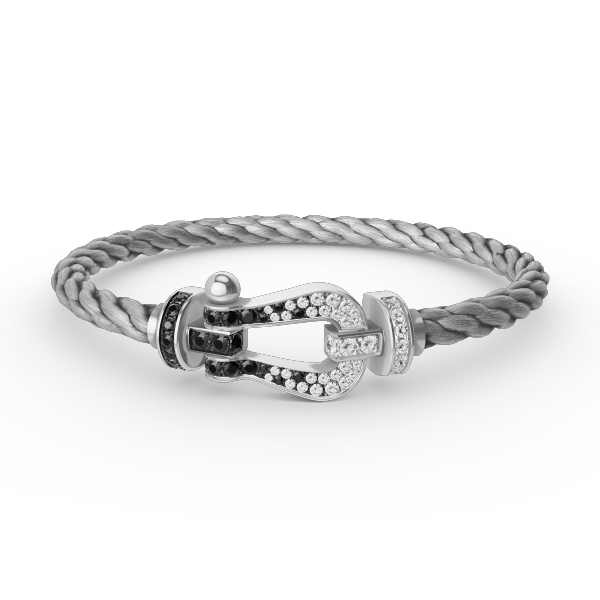 [Joyas Regalia]Pulsera de herradura grande Force con diamantes blancos y negros en plata