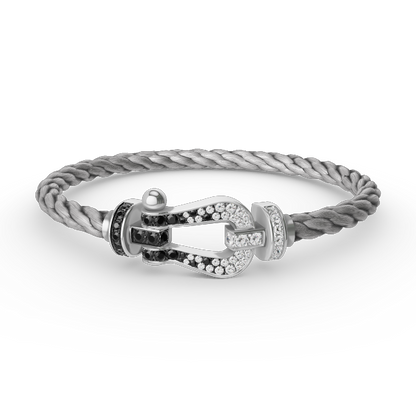 [Joyas Regalia]Pulsera de herradura grande Force con diamantes blancos y negros en plata