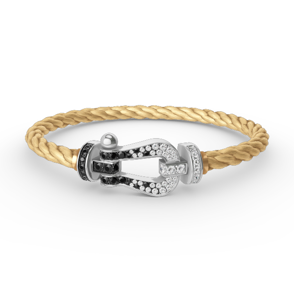 [Joyas Regalia]Pulsera de herradura grande Force con diamantes blancos y negros en plata