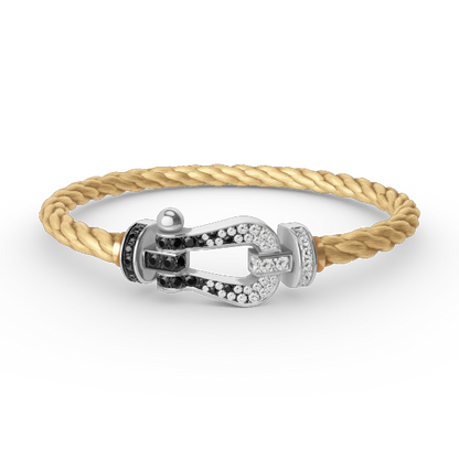 [Joyas Regalia]Pulsera de herradura grande Force con diamantes blancos y negros en plata
