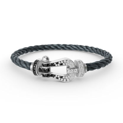 [Joyas Regalia]Pulsera de herradura grande Force con diamantes blancos y negros en plata