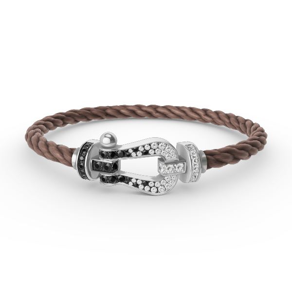 [Joyas Regalia]Pulsera de herradura grande Force con diamantes blancos y negros en plata