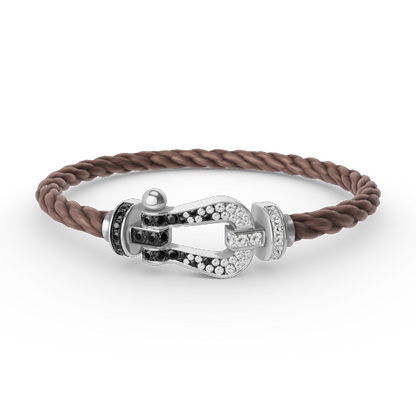 [Joyas Regalia]Pulsera de herradura grande Force con diamantes blancos y negros en plata