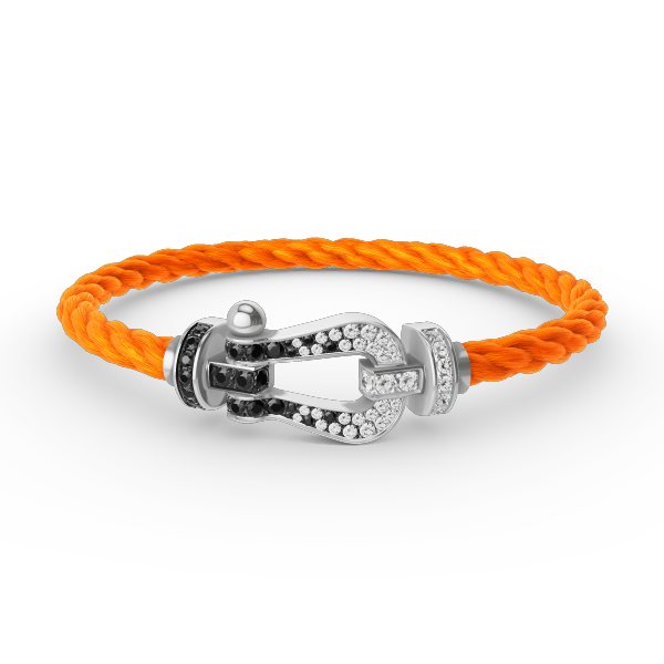[Joyas Regalia]Pulsera de herradura grande Force con diamantes blancos y negros en plata
