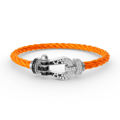 [Joyas Regalia]Pulsera de herradura grande Force con diamantes blancos y negros en plata