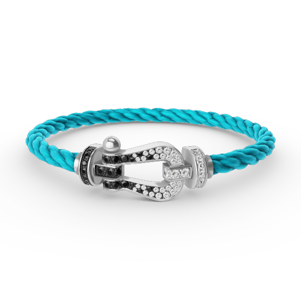 [Joyas Regalia]Pulsera de herradura grande Force con diamantes blancos y negros en plata