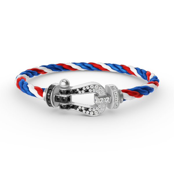 [Joyas Regalia]Pulsera de herradura grande Force con diamantes blancos y negros en plata