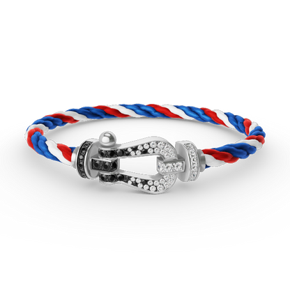 [Joyas Regalia]Pulsera de herradura grande Force con diamantes blancos y negros en plata
