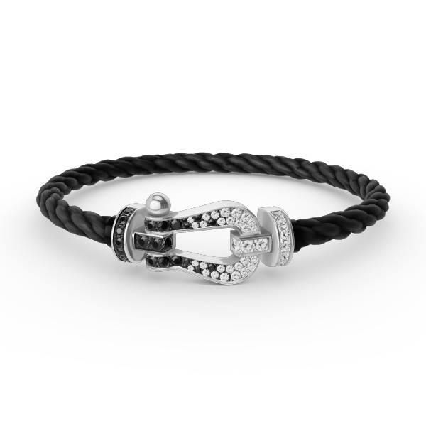 [Joyas Regalia]Pulsera de herradura grande Force con diamantes blancos y negros en plata
