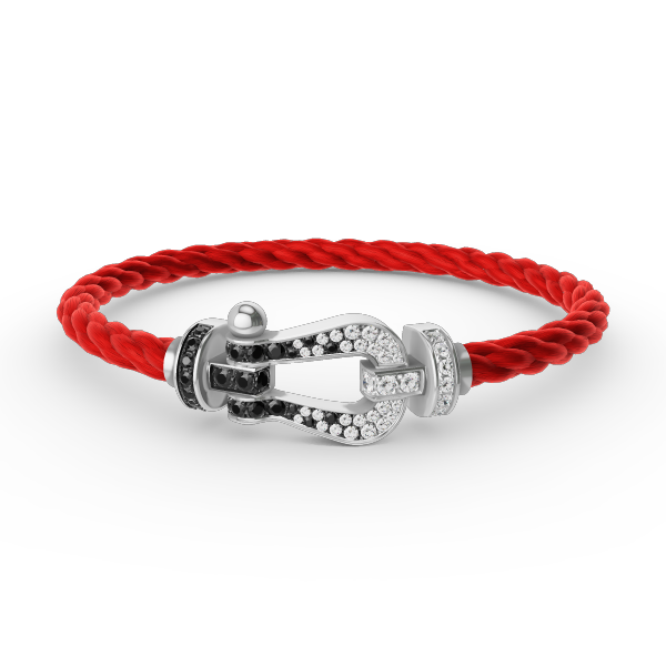 [Joyas Regalia]Pulsera de herradura grande Force con diamantes blancos y negros en plata