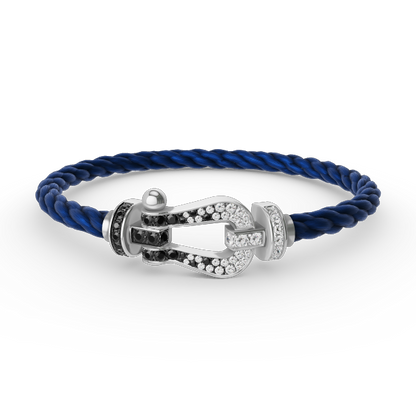 [Joyas Regalia]Pulsera de herradura grande Force con diamantes blancos y negros en plata