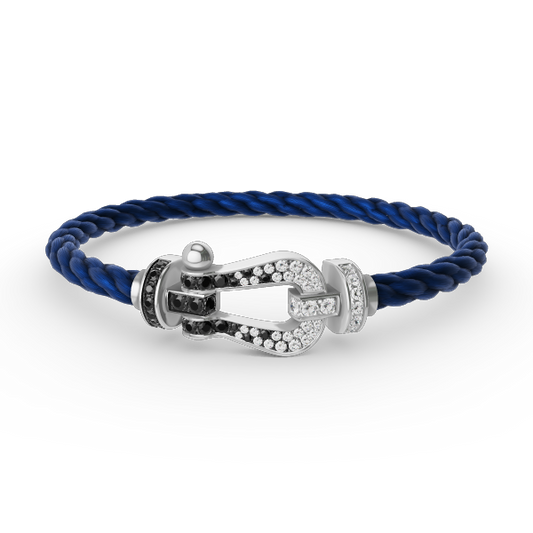 [Joyas Regalia]Pulsera de herradura grande Force con diamantes blancos y negros en plata