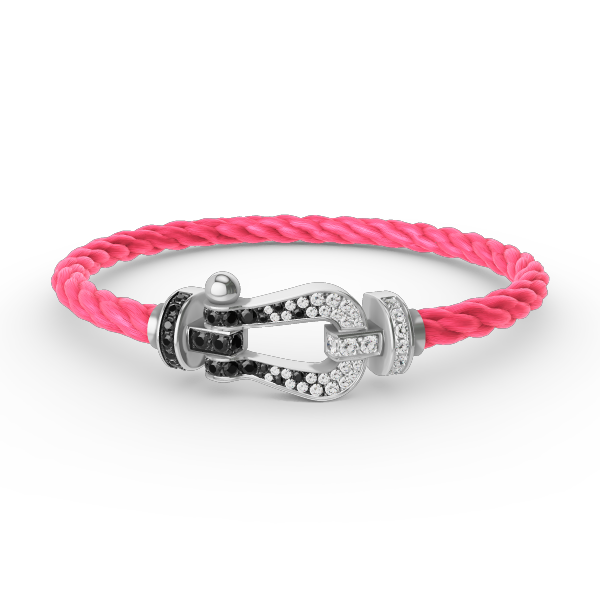 [Joyas Regalia]Pulsera de herradura grande Force con diamantes blancos y negros en plata