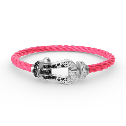 [Joyas Regalia]Pulsera de herradura grande Force con diamantes blancos y negros en plata