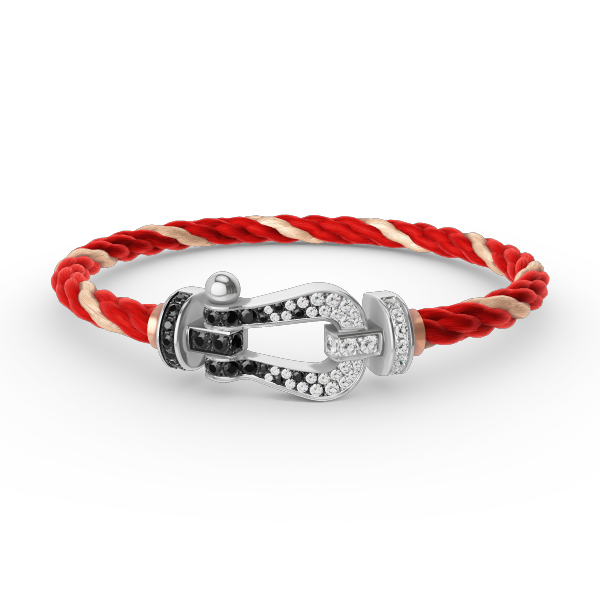 [Joyas Regalia]Pulsera de herradura grande Force con diamantes blancos y negros en plata