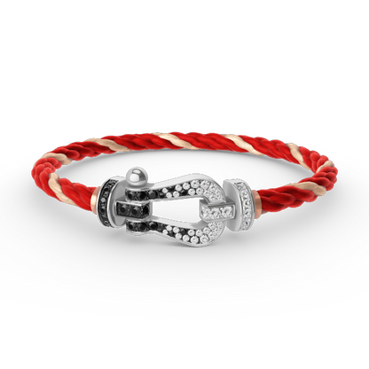 [Joyas Regalia]Pulsera de herradura grande Force con diamantes blancos y negros en plata