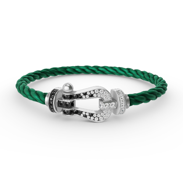 [Joyas Regalia]Pulsera de herradura grande Force con diamantes blancos y negros en plata