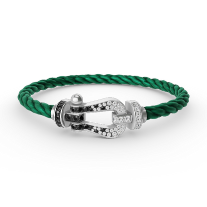 [Joyas Regalia]Pulsera de herradura grande Force con diamantes blancos y negros en plata