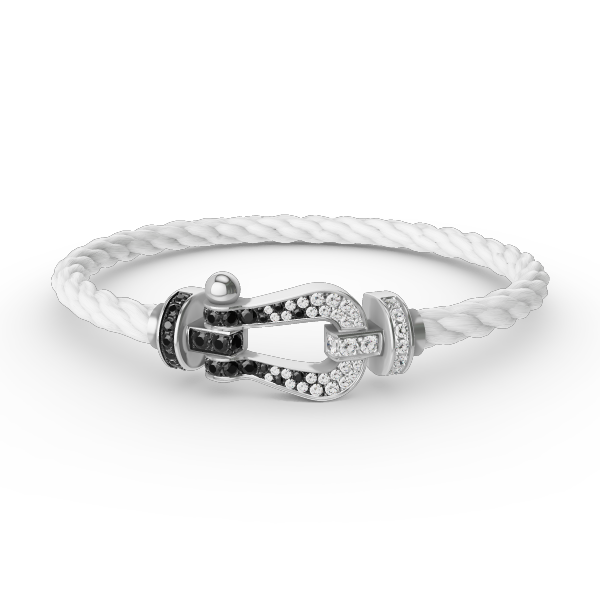[Joyas Regalia]Pulsera de herradura grande Force con diamantes blancos y negros en plata