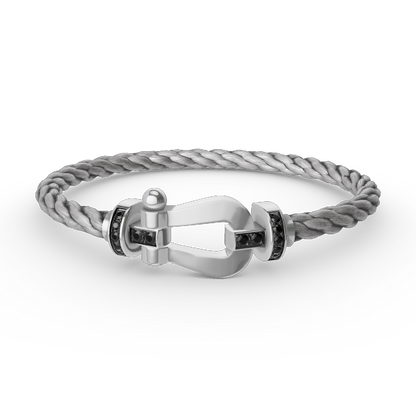 [Joyas Regalia]Pulsera de herradura grande con diamantes negros y plata FORCE