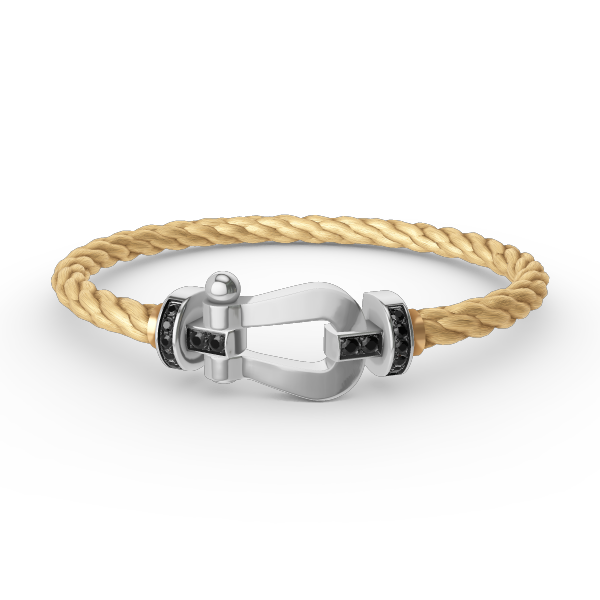 [Joyas Regalia]Pulsera de herradura grande con diamantes negros y plata FORCE
