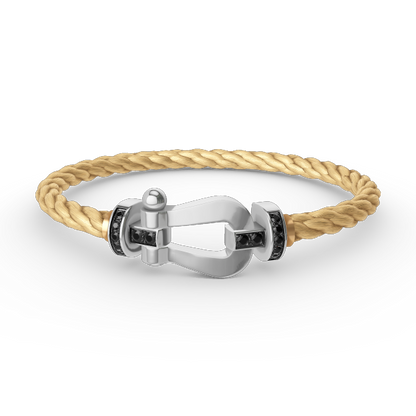 [Joyas Regalia]Pulsera de herradura grande con diamantes negros y plata FORCE