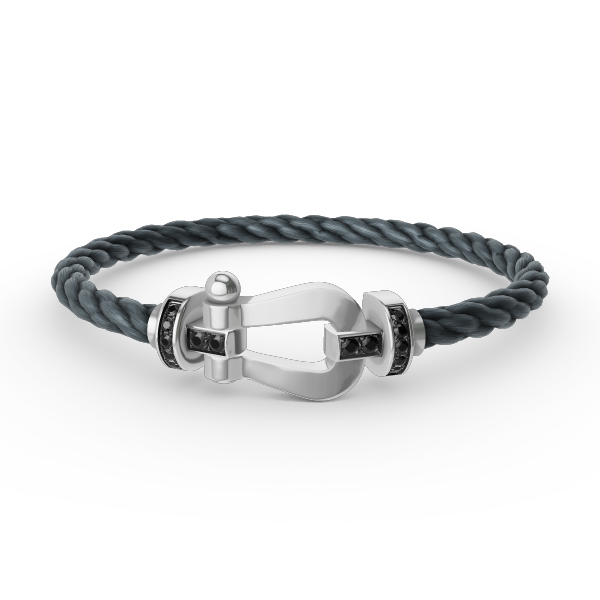 [Joyas Regalia]Pulsera de herradura grande con diamantes negros y plata FORCE
