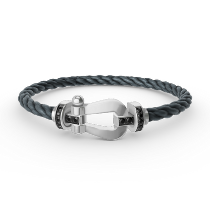[Joyas Regalia]Pulsera de herradura grande con diamantes negros y plata FORCE