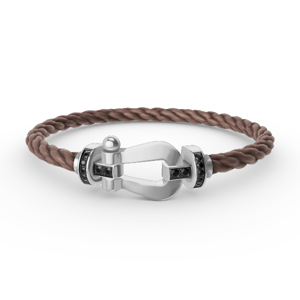 [Joyas Regalia]Pulsera de herradura grande con diamantes negros y plata FORCE