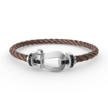 [Joyas Regalia]Pulsera de herradura grande con diamantes negros y plata FORCE