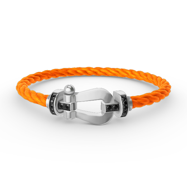 [Joyas Regalia]Pulsera de herradura grande con diamantes negros y plata FORCE
