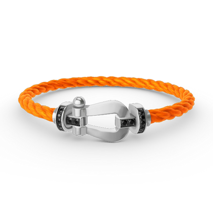 [Joyas Regalia]Pulsera de herradura grande con diamantes negros y plata FORCE