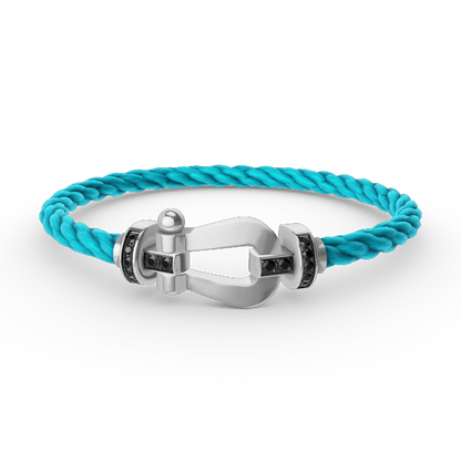 [Joyas Regalia]Pulsera de herradura grande con diamantes negros y plata FORCE