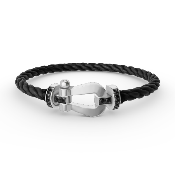[Joyas Regalia]Pulsera de herradura grande con diamantes negros y plata FORCE