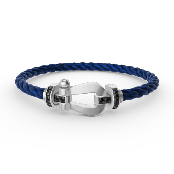 [Joyas Regalia]Pulsera de herradura grande con diamantes negros y plata FORCE