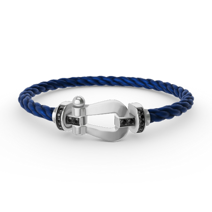 [Joyas Regalia]Pulsera de herradura grande con diamantes negros y plata FORCE