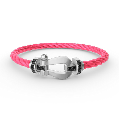 [Joyas Regalia]Pulsera de herradura grande con diamantes negros y plata FORCE