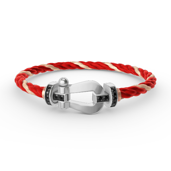 [Joyas Regalia]Pulsera de herradura grande con diamantes negros y plata FORCE