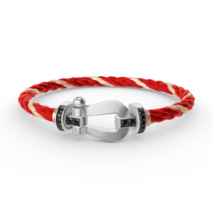 [Joyas Regalia]Pulsera de herradura grande con diamantes negros y plata FORCE